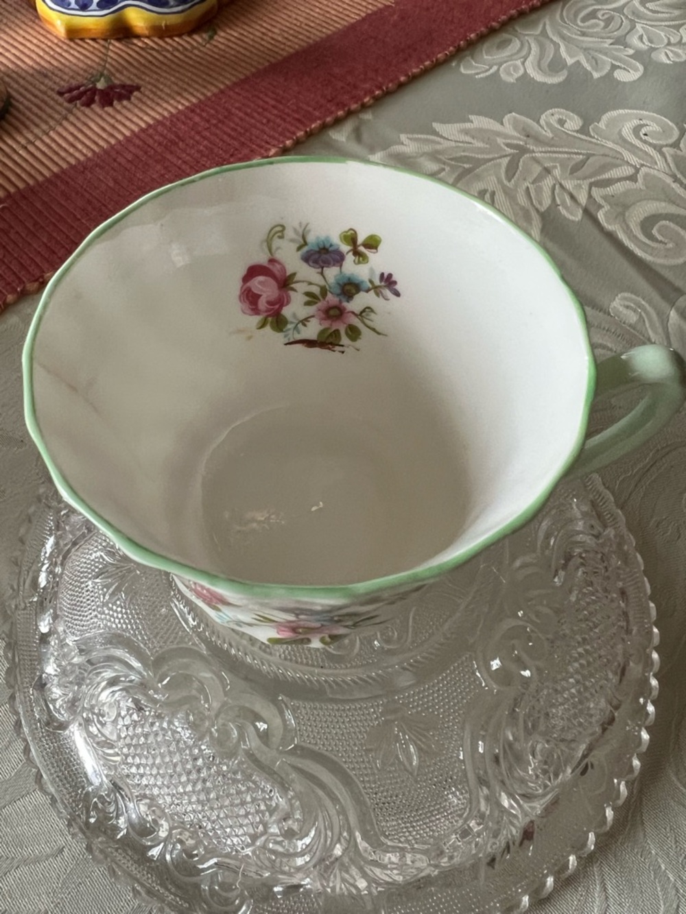 Vintage Floral Porcelain Teacup only, pastel green trim, by Staffordshire Eng. - Picture 5 of 6